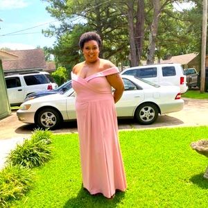 Davids Bridal ballet pink off the shoulder with split formal gown size 22